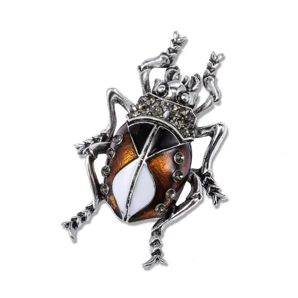 Brown Beetle Enamel Rhinestone Pin Broach - Picture 1 of 3